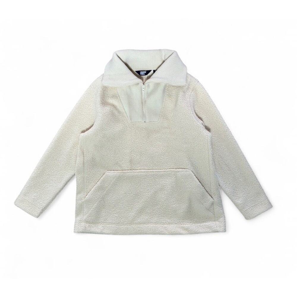 Women’s Lands End Cream Cozy Boucle Fleece Pullover Quarter-Zip Sweater Size XL